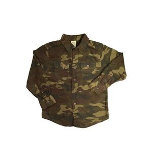 Faded Glory Fleece/Flannel Button Down Green Camouflage Shirt Size 6-7